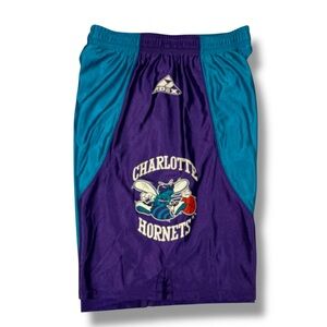 Vintage Charlotte Hornets NBA Apex One Teal Purple nylon Athletic Shorts medium